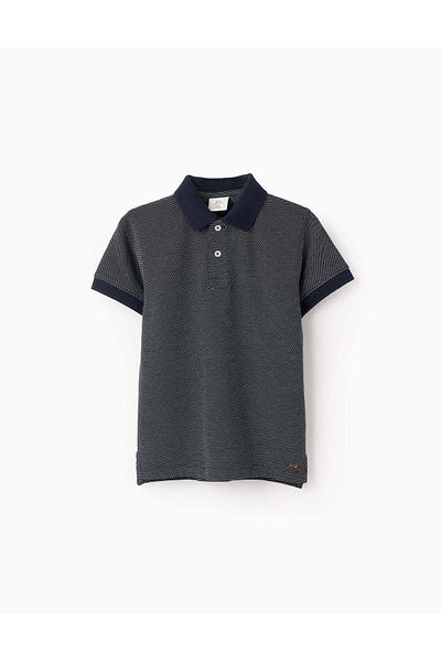 Ziddy Polka Dot Polo for Boys, Dark Blue/White