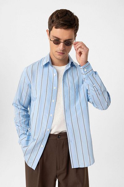Antioch Men's Blue Contrast Striped Shirt