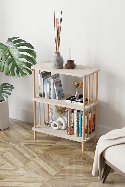 EGEMODÜLER Dekoratif 3 Raflı Parmaklıklı Kitaplık Ahşap Kitaplık Ofis Rafı Ki...