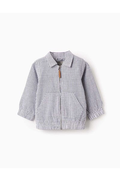 Ziddy Striped Cotton Jacket for Baby Boys, White/Blue