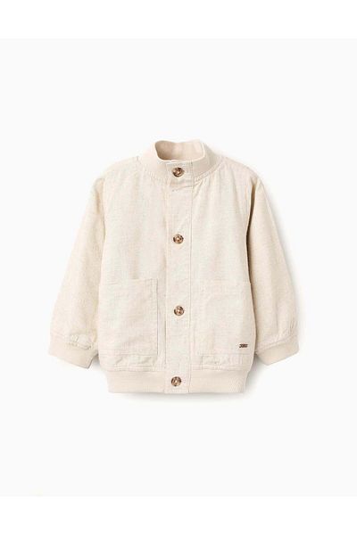 Ziddy Linen Bomber Jacket for Baby Boys, Beige