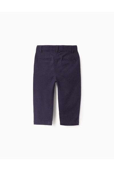 Ziddy Cotton and Linen Chino Trousers for Baby Boys, Dark Blue