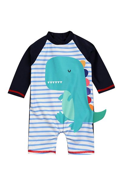 SAPS بدلة سباحة SAPS Dino Graphic & Striped سريعة الجفاف - أبيض/أزرق داكن