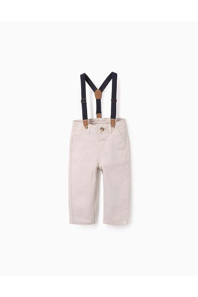 Ziddy Twill Trousers with Removable Braces for Baby Boys, Beige