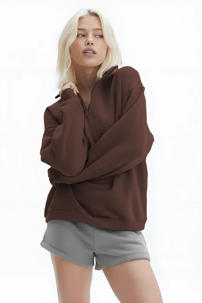 CMZ COLLECTİON Hanorac de damă cu jumătate de fermoar, cu 3 fire, cu guler în...