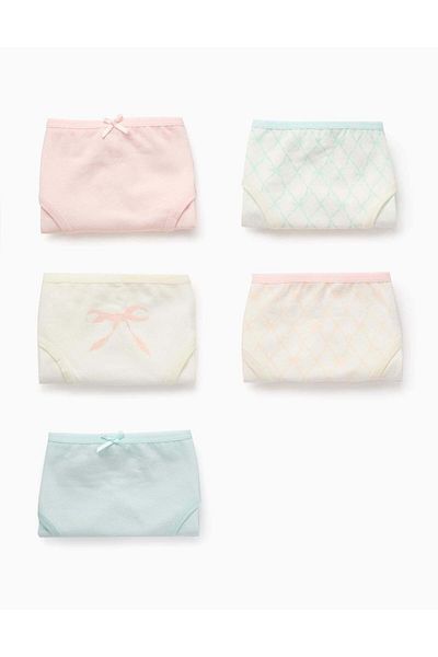 Ziddy Pack of 5 Briefs for Girls 'Bows', White/Pink/Blue