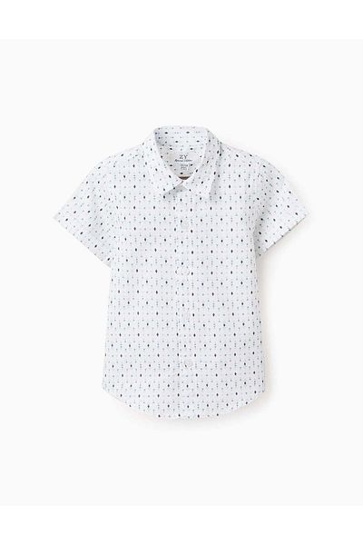 Ziddy Short-sleeved Shirt with Pattern for Baby Boys, White