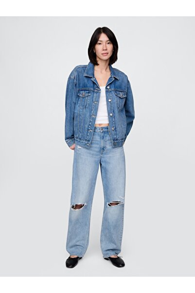 GAP Kadın Mavi High Rise Barrel Jean Pantolon