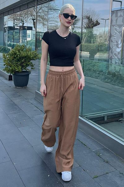 Madmext Kamelfarbene Damenhose mit weitem Bein MG1982