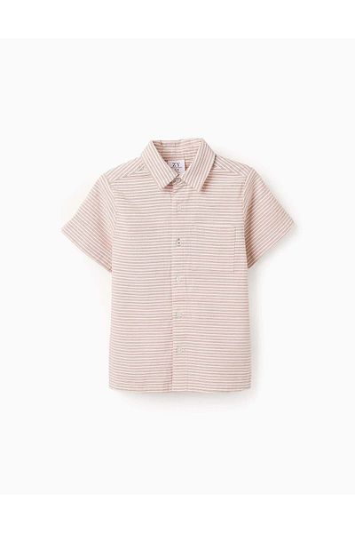 Ziddy Short Sleeve Striped Shirt for Boys, Brown/White