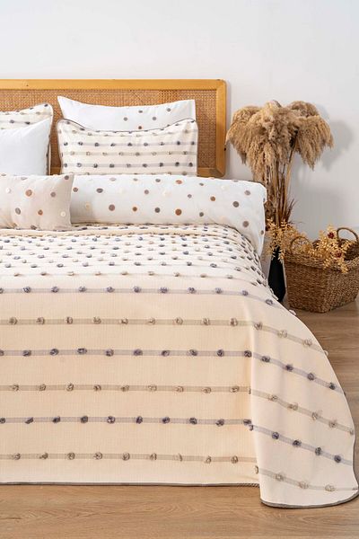 Rivaİstanbul Harmony Cream Double Duvet Cover Pique Set - 8 Piece Dowry Set