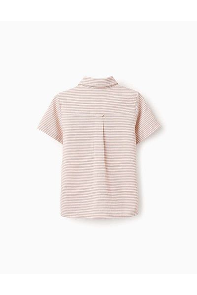 Ziddy Short Sleeve Striped Shirt for Boys, Brown/White
