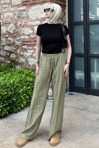 Madmext Grüne Damenhose mit weitem Bein MG1982