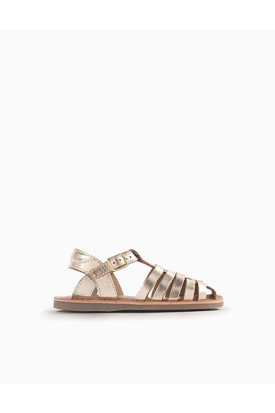 Ziddy Leather Strap Sandals for Baby Girls, Gold