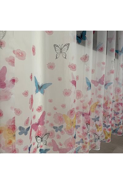 Belle Cose Butterfly Patterned Linen Look Children's Room Curtain