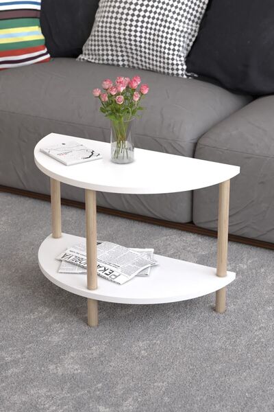 PEKA Yarım Daire Orta Sehpa Ahşap Ayaklı Sehpa Iki Raflı Sehpa Dekoratif Sehp...