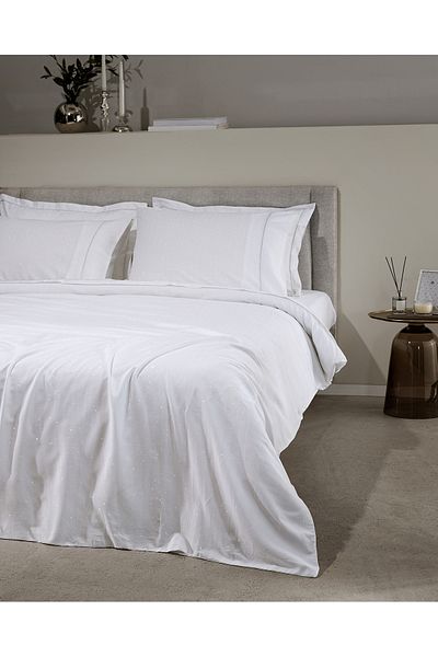 Madame Coco White/Silver 100% Cotton Lurex Satin Bedding Set