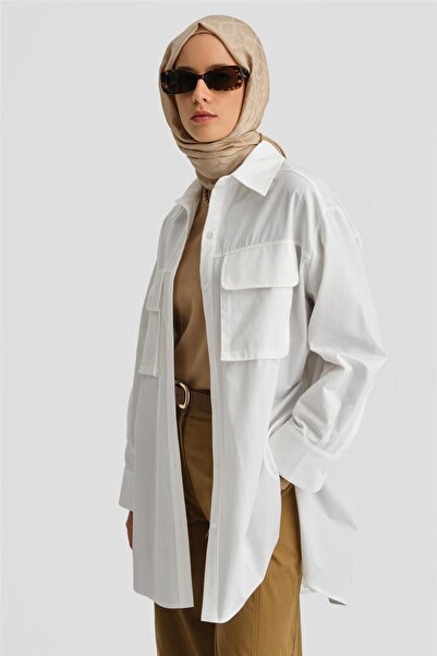 Armine Cepli Gabardin Gömlek Ceket 24k3603 Ekru