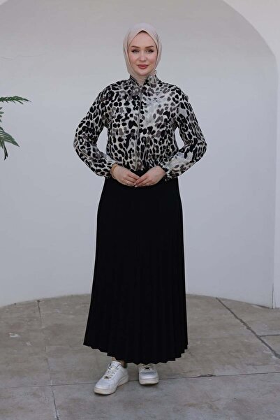 Armine TREND Yeni Sezon Leoparlı Kolları Lastikli Tunik Modaayka