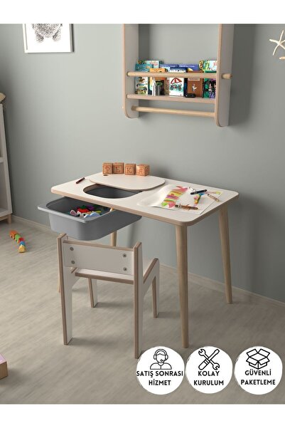 PEKA Çocuk Oyun Ve Aktivite Masası - 1 Sandalye - Gri Sepetli