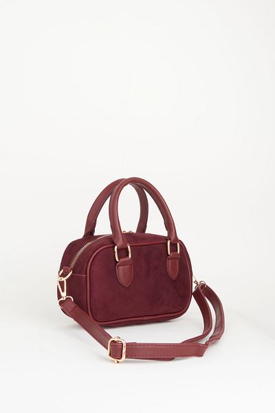 Vivaq Women's Burgundy Suede Charm Gift Medium Size Zipper Closure Handbag and Shoulder Bag
