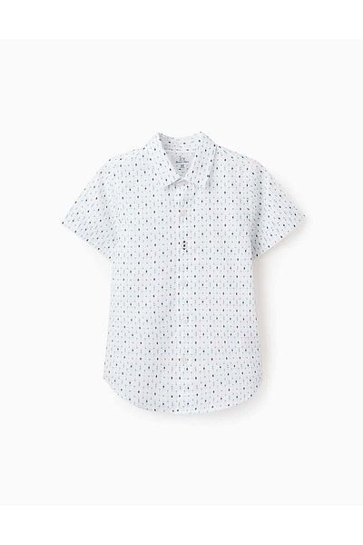 Ziddy Short-sleeved Shirt with Pattern for Boys, White