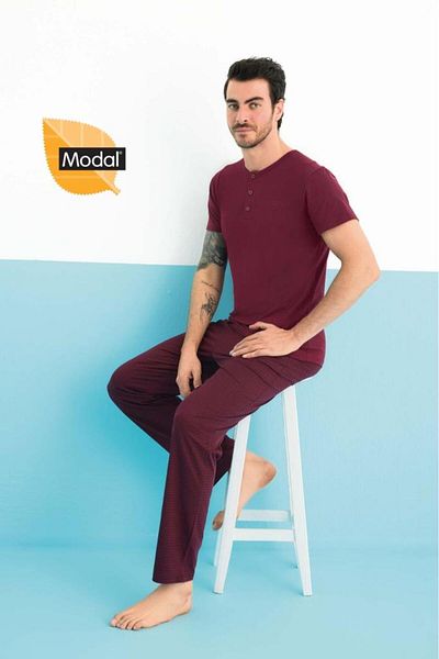 andredimoda AYDOĞAN Κομψό και άνετο ανδρικό σετ πιτζάμες μπορντό Modal