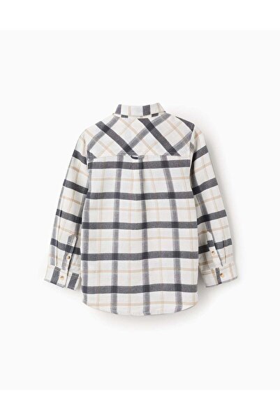 Ziddy Cotton Shirt with Check for Boys 'B&S', White/Grey/Beige