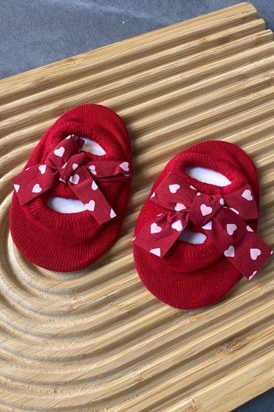 Uretti - Derya 5189 1695 Girl's Heart Bow Detailed Booties Socks - 1 Year Old