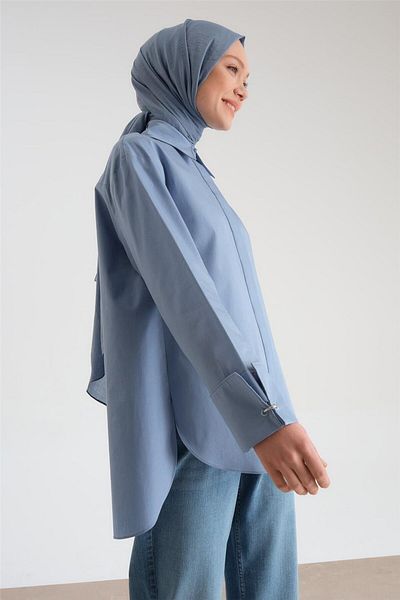 Armine Cămașă oversize gri albastră - cu inel pentru manșetă, model 24y3520