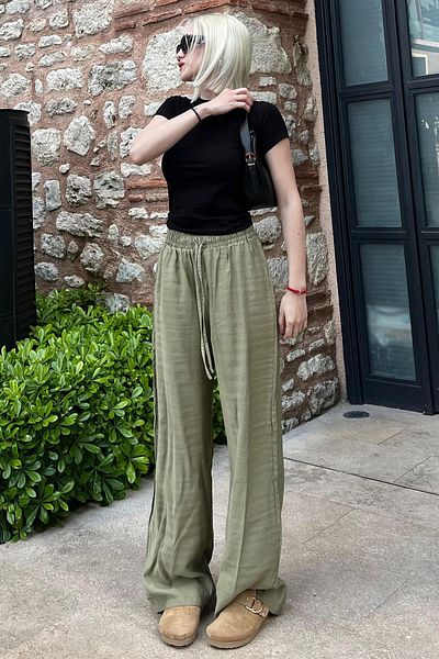 Madmext Grüne Damenhose mit weitem Bein MG1982