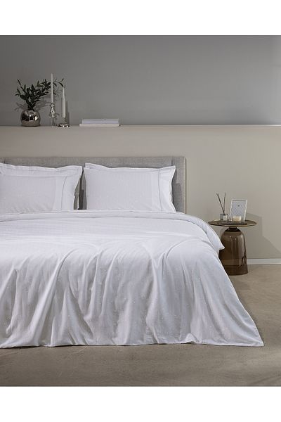 Madame Coco White/Silver 100% Cotton Lurex Satin Bedding Set