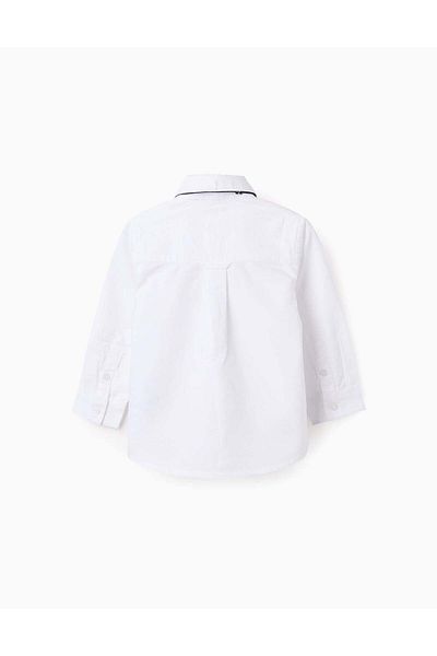 Ziddy Cotton Shirt with Bow for Baby Boys, White/Navy Blue