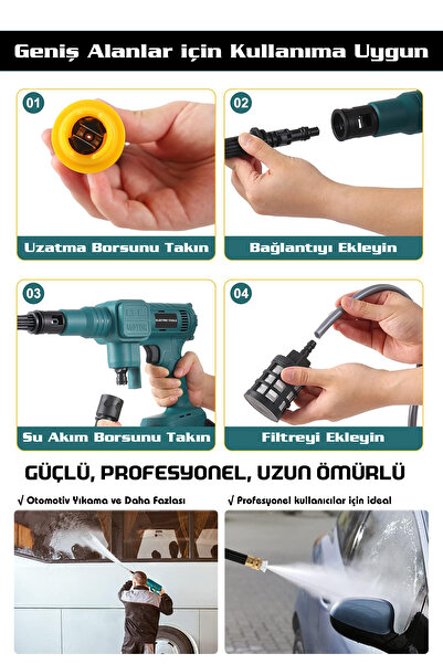 POWER BLACK Kömürsüz Şarjlı Oto Yıkama Makinesi Çift Akülü Bahçe Yıkama Makinesi
