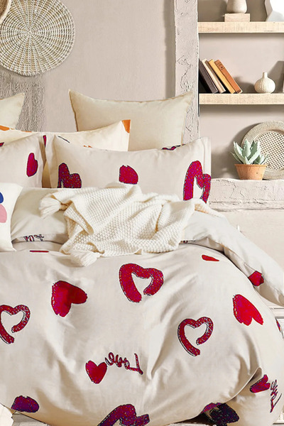 İQON طقم غطاء لحاف ملاءة مطاطية مفرد OUTLET Amore-Red (HATALI)