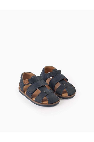 Ziddy Flexible Leather Sandals for Baby Boys, Dark Blue