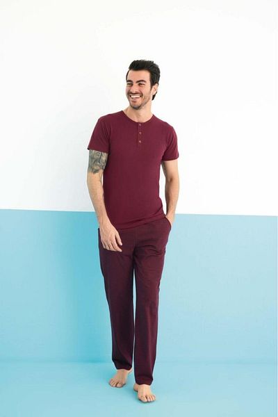 andredimoda AYDOĞAN Κομψό και άνετο ανδρικό σετ πιτζάμες μπορντό Modal