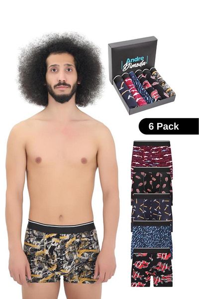 andredimoda Men's 6-Piece Boxers 1stClass Fabric Premium Package Special DesignPlain Lycra Boxer Shorts Dowry Gift
