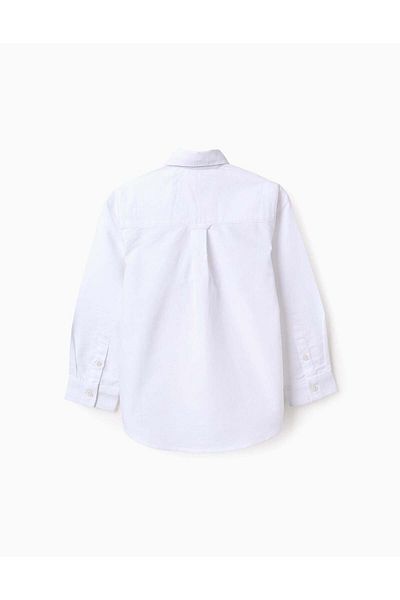 Ziddy Cotton Shirt with Bow for Boys, White/Dark Blue