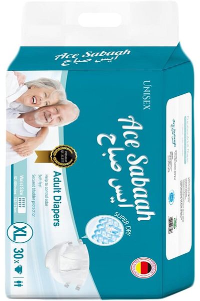 Ace Sabaah Adult Diaper, Size Extra Large, Waist 132-173 cm, Pack of 30