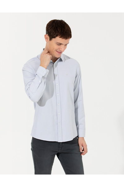 Pierre Cardin Γκρι πουκάμισο Oxford σε στενή γραμμή 50260068-VR024