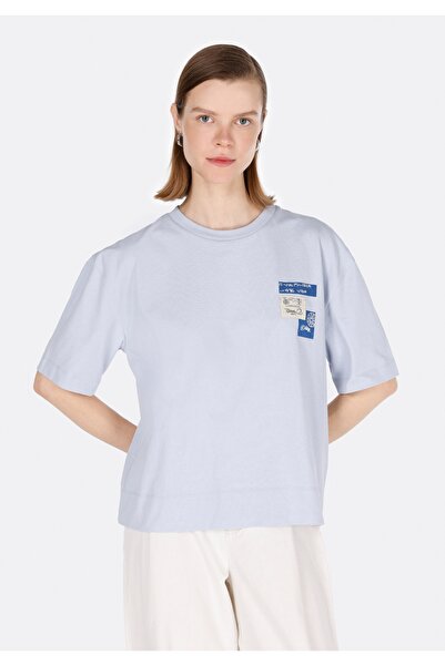 Colin's Tricou albastru cu mânecă scurtă pentru femei, cu decolteu rotund, cu...