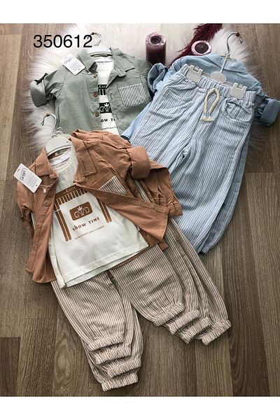 Retro Women Boys Striped Pants Shirt T-Shirt Stylish Suits