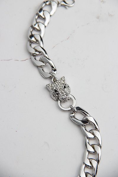 Modex Silver Color Tiger Figured Stone Chain Bracelet (18cm)