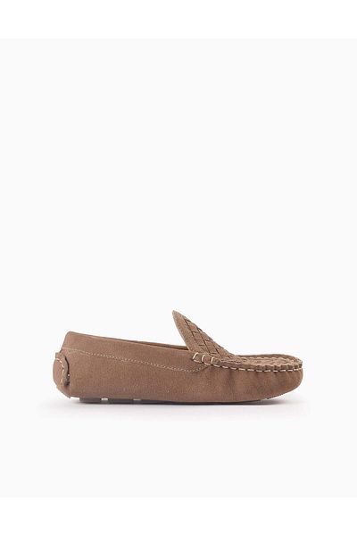 Ziddy Suede Moccasins for Boys, Dark Beige