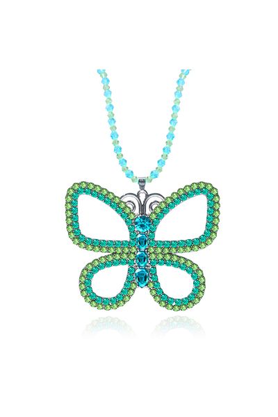 Choice Green Large Butterfly Choker Necklace Bead Chain Crystal Butterfly Pendant Necklace For Women Elegan