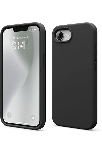Elago غطاء سيليكون سائل لهاتف iPhone 16E (2025) بطانة من الألياف الدقيقة الناعمة - أسود