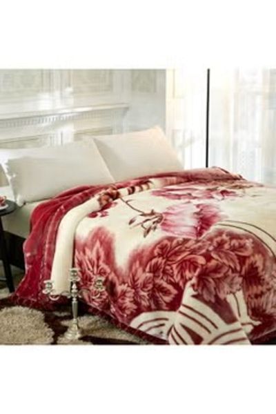 smart home Double Layer Ultra Soft Floral Printed Throw Blanket Cotton Brown 180x220centimeter