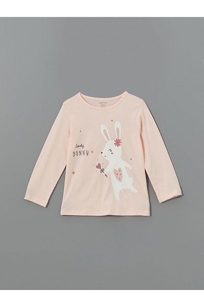 LC Waikiki Crew Neck Printed Baby Girl Pajamas Set 2 Pieces