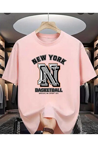 oneagılyazı تي شيرت رجالي كبير الحجم مطبوع عليه كرة السلة من نيويورك